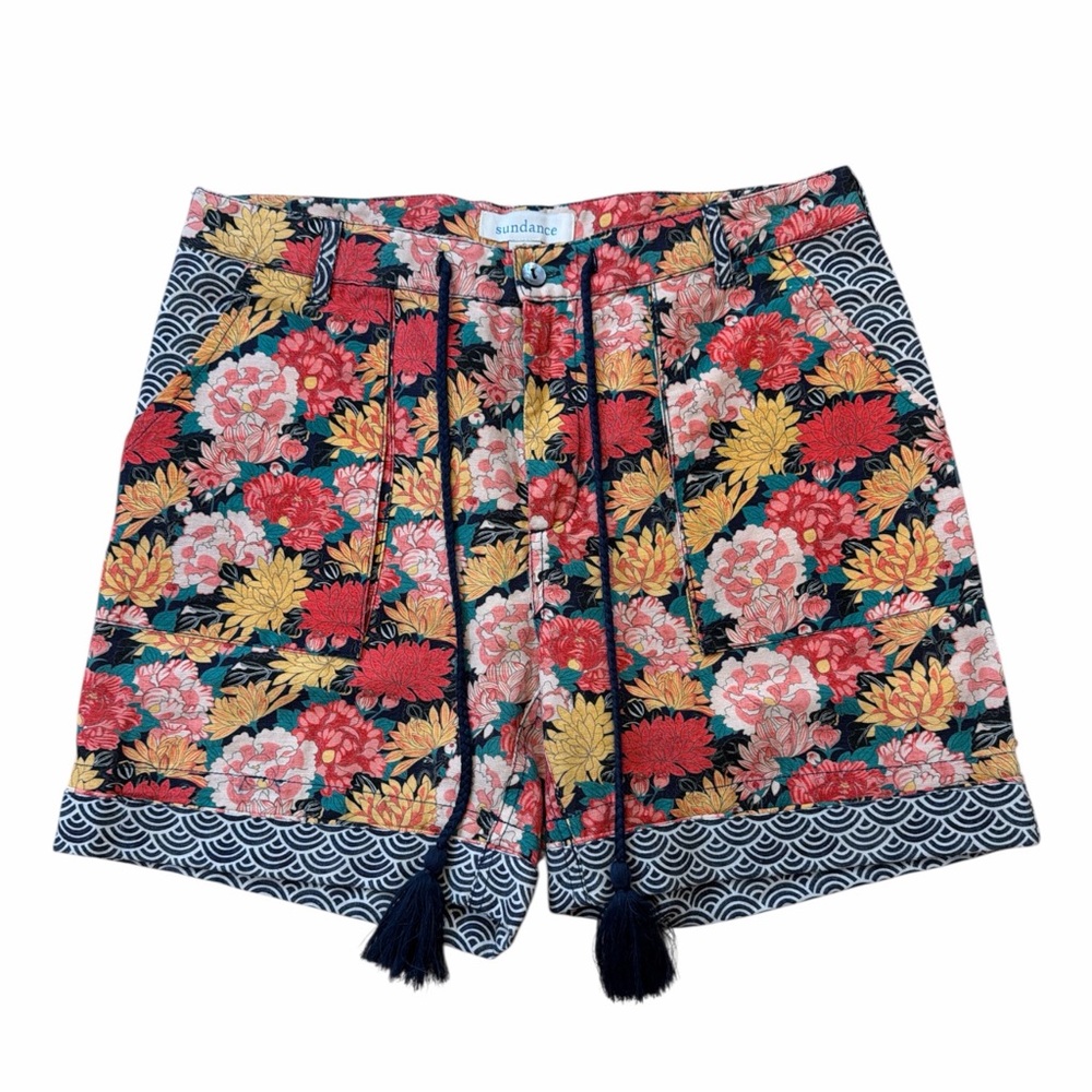 Sundance Multicolor Floral Linen and Cotton Pull On Shorts
